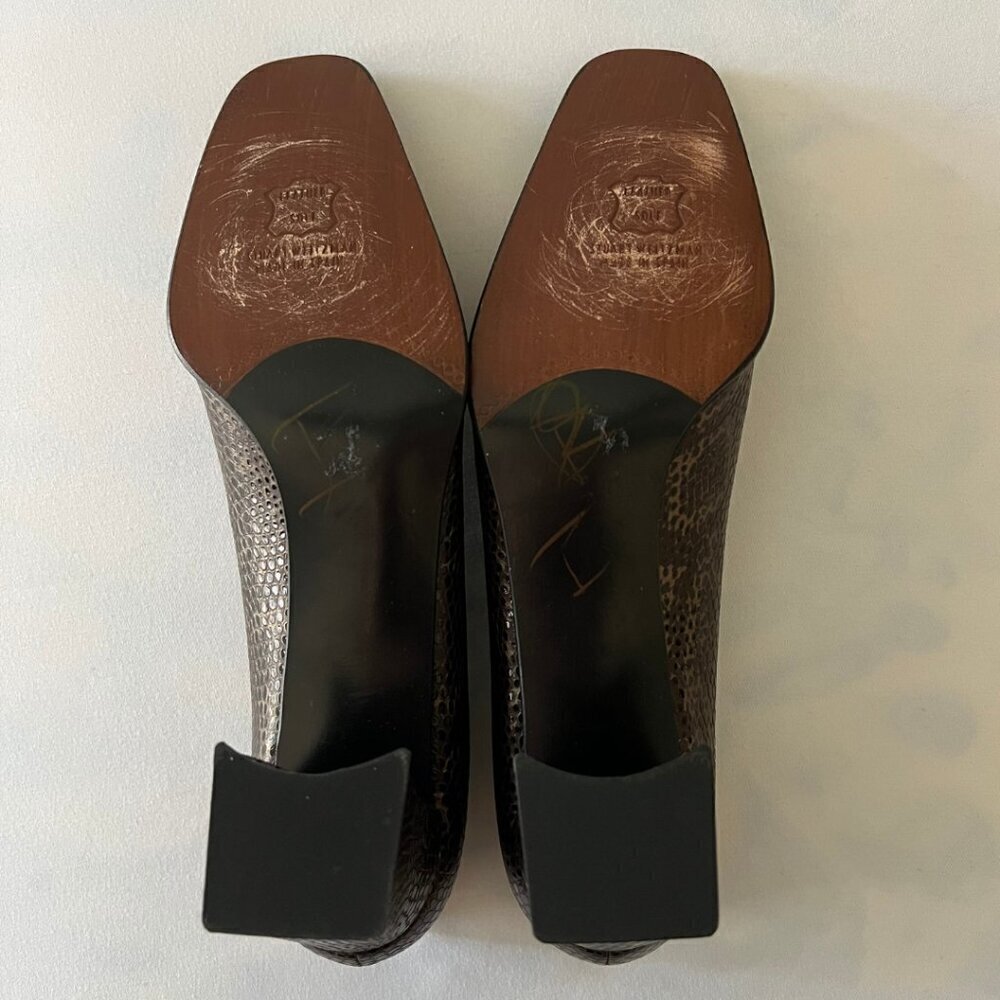 Stuart Weitzman Snake Skin Block Kitten Heel Pumps - image 5